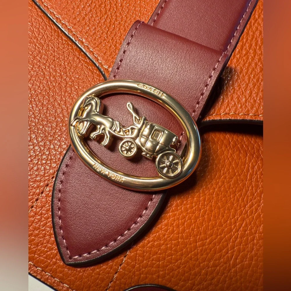 COACH - Georgie Saddlebag in Orange and Burgundy Colorblock - Picture 8 of 13
